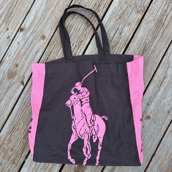 Polo Ralph Lauren Handbags - Polo by Ralph Lauren Big Pony Black Tote Pink Accents EST 2000